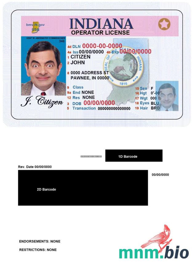 USA Indiana jazdy (operator) licencji szablon